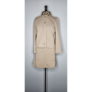 VTG 1960s Tan Wool Jacket with Real Cheetah Fur Collar & Matching Dress Set M